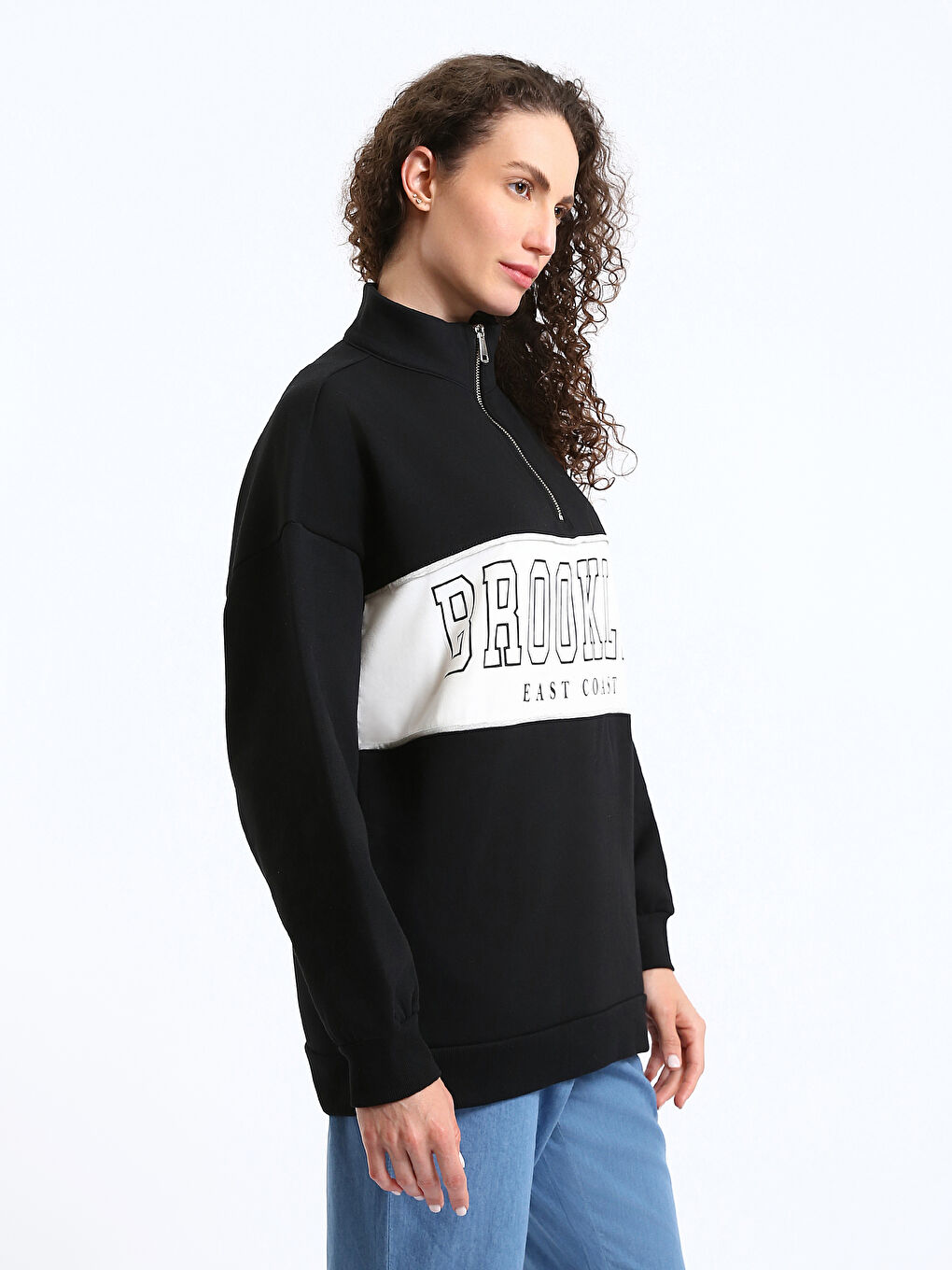 Funnel Neck Printed Oversize Women's Thick Sweatshirt-3