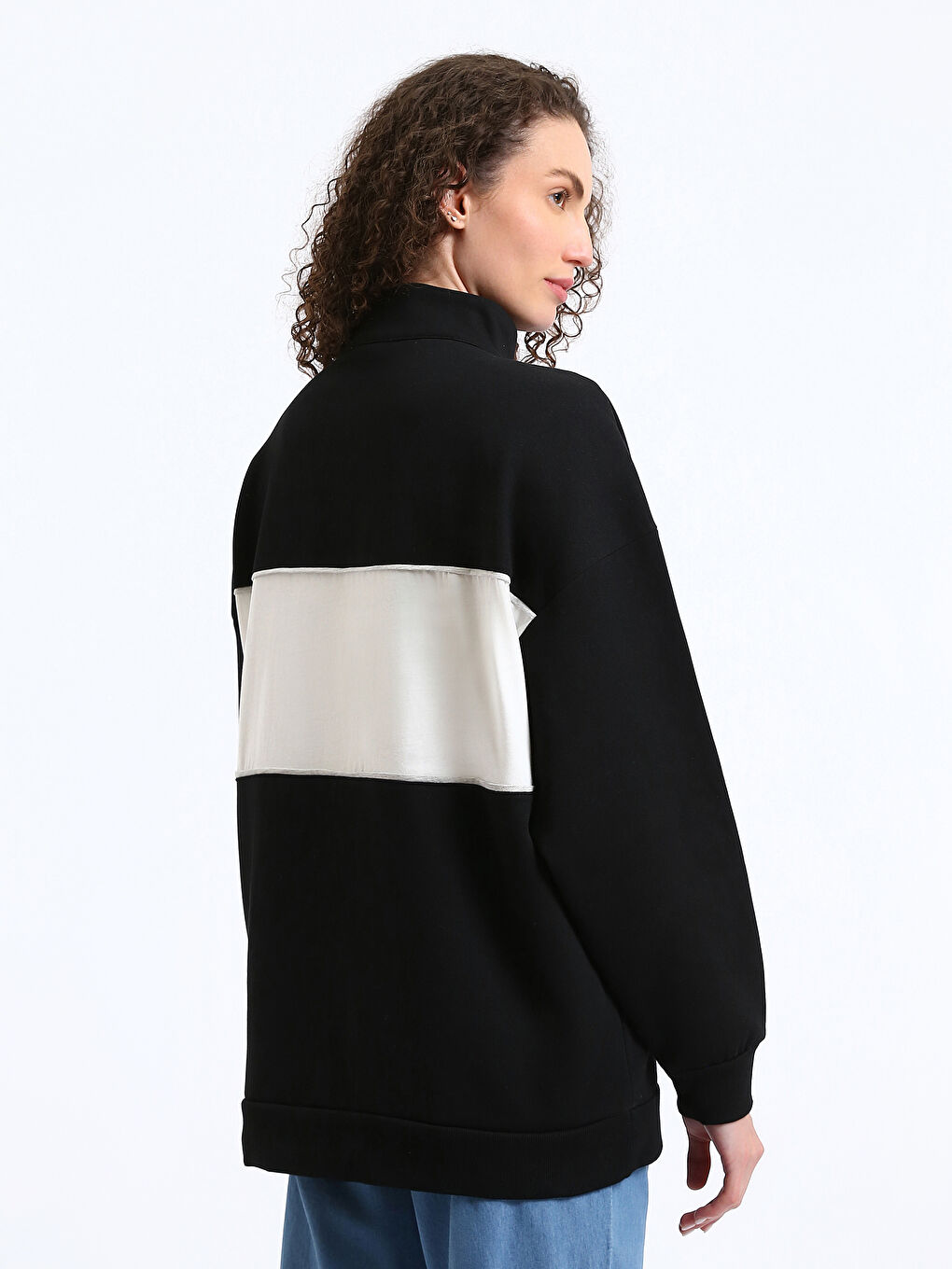Funnel Neck Printed Oversize Women's Thick Sweatshirt-4