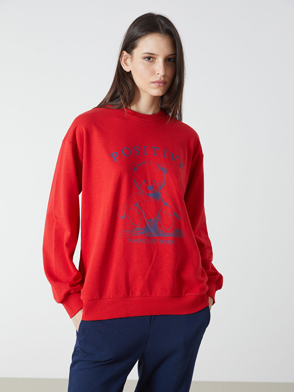 Crew Neck Printed Long Sleeve Women's Sweatshirt