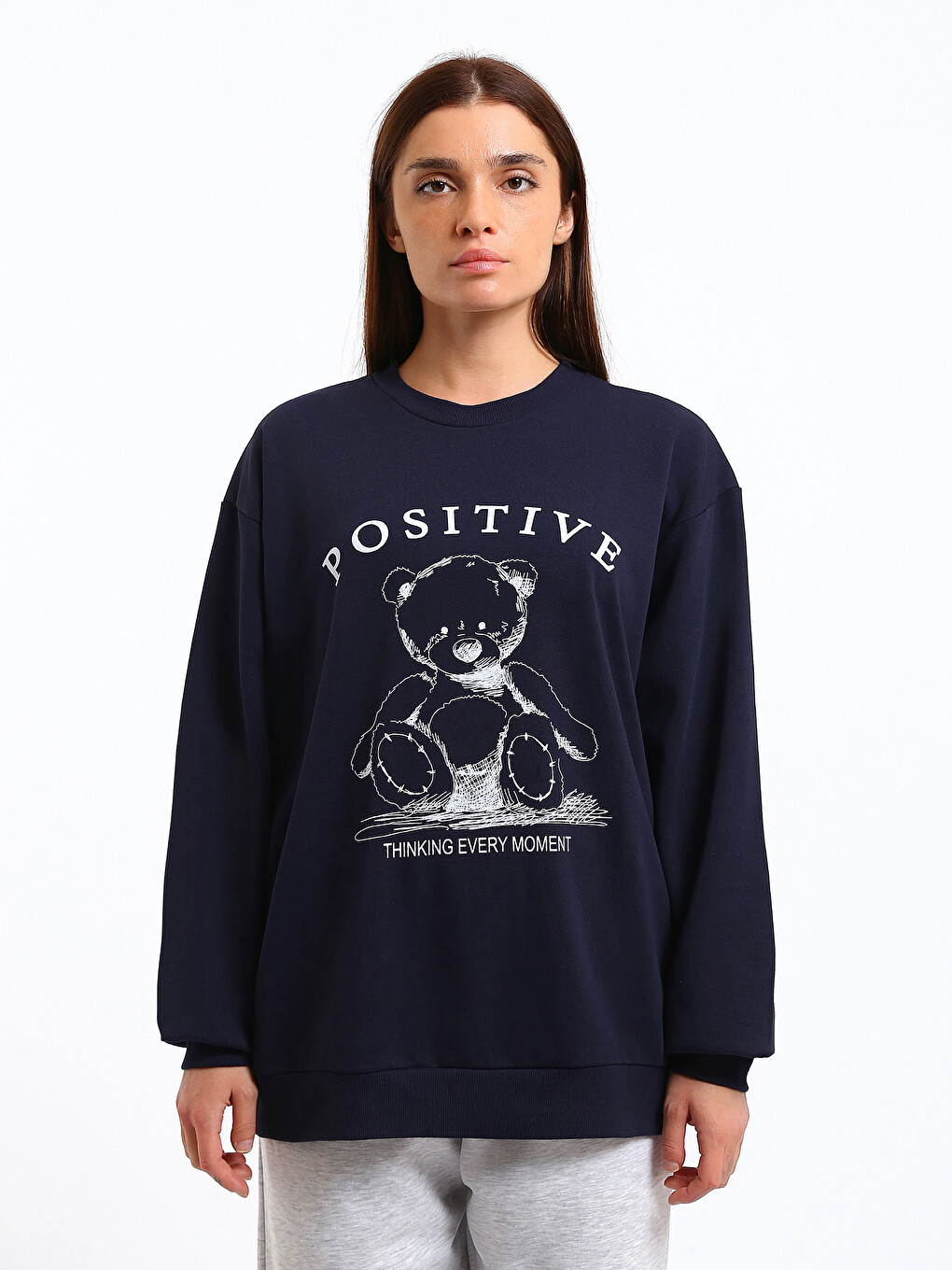 Crew Neck Printed Long Sleeve Women's Sweatshirt