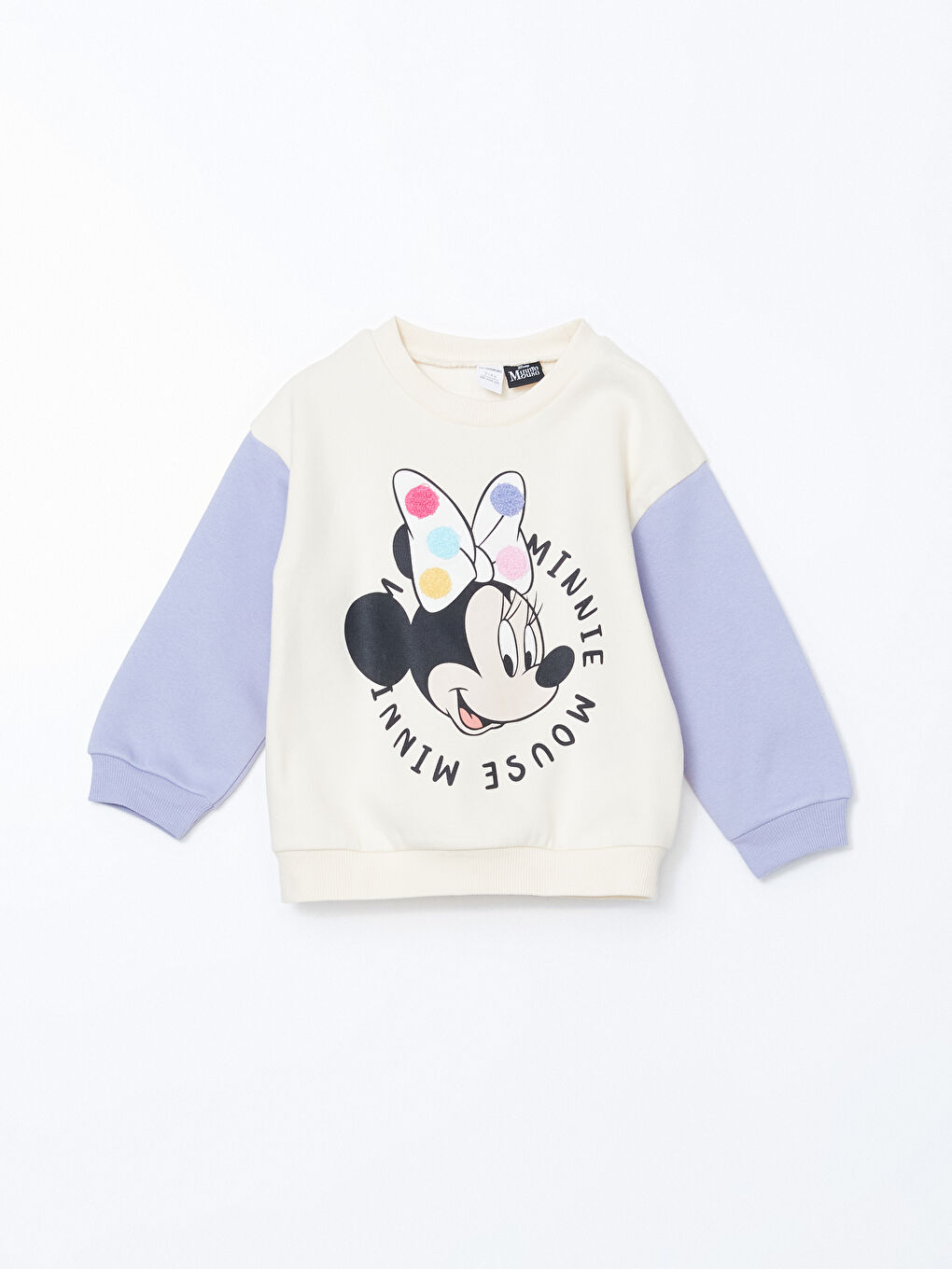 LCW Kids Ekru Bisiklet Yaka Minnie Mouse Baskılı Kalın Kız Çocuk Sweatshirt