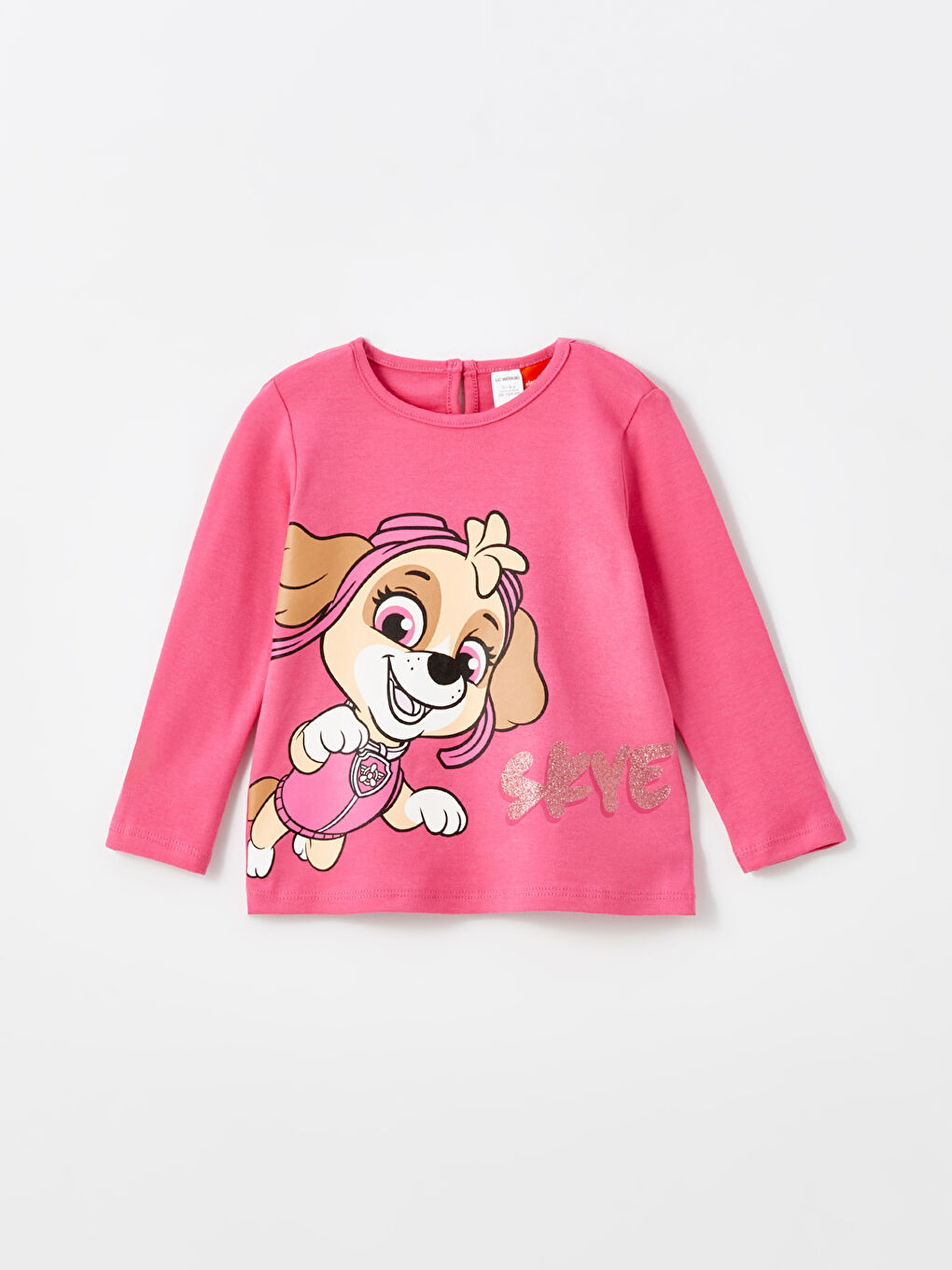 LCW baby Orta Pembe Bisiklet Yaka Uzun Kollu Paw Patrol Baskılı Kız Bebek Tişört