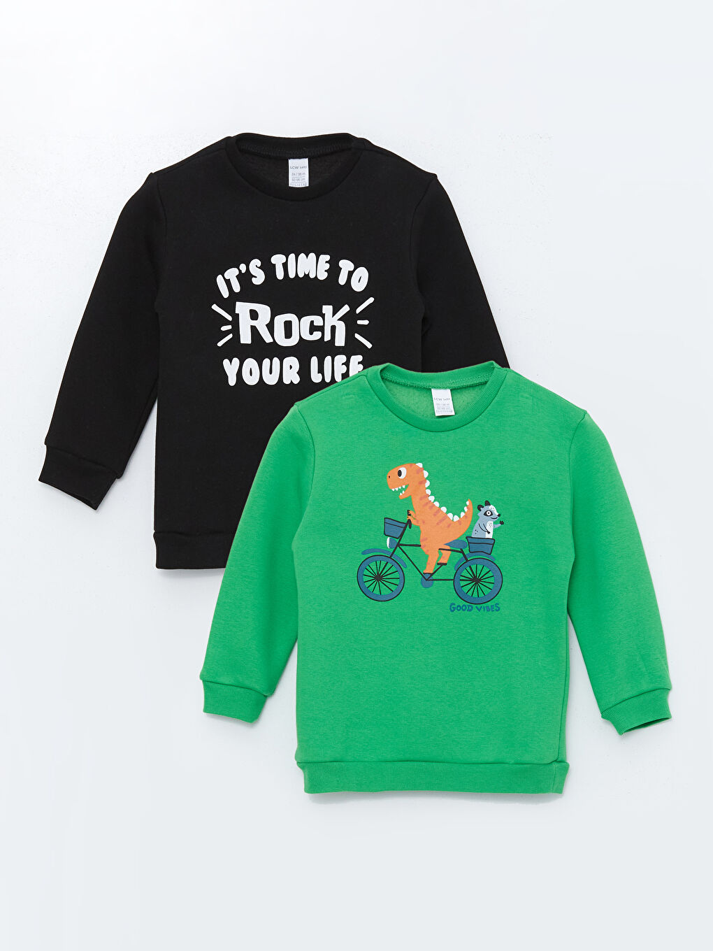 LCW baby Canlı Yeşil Bisiklet Yaka Uzun Kollu Baskılı Erkek Bebek Sweatshirt 2'li