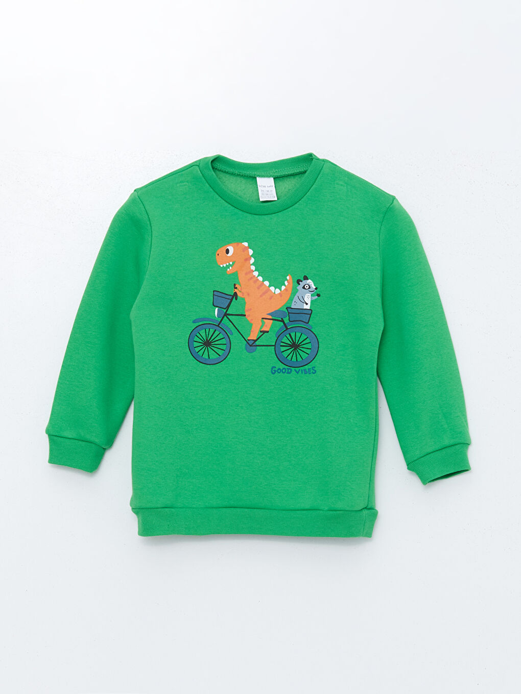 LCW baby Canlı Yeşil Bisiklet Yaka Uzun Kollu Baskılı Erkek Bebek Sweatshirt 2'li - 1