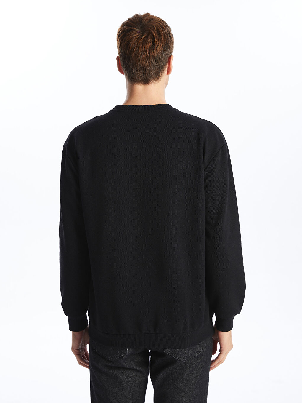 Siyah Bisiklet Yaka Uzun Kollu Erkek Sweatshirt-3