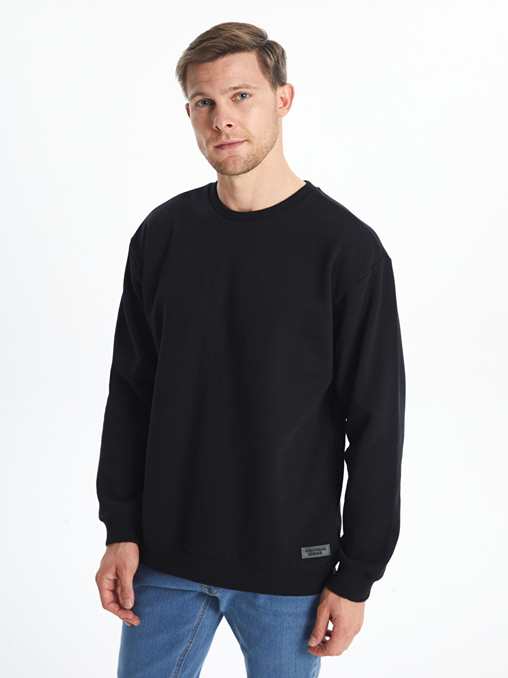 LCW ECO Yeni Siyah Bisiklet Yaka Uzun Kollu Erkek Sweatshirt