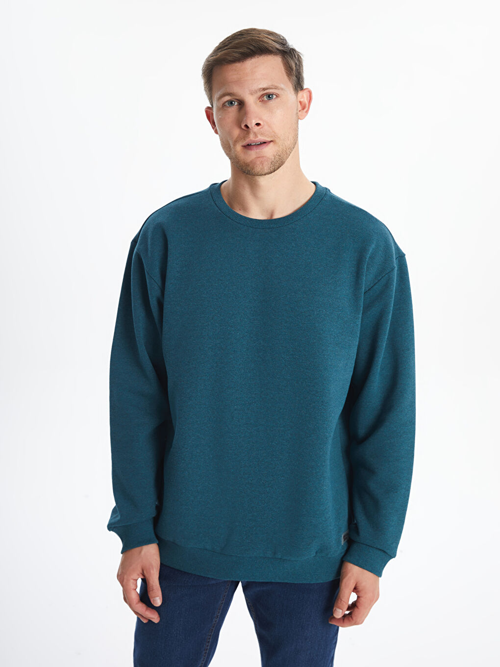 LCW ECO Petrol Bisiklet Yaka Uzun Kollu Erkek Sweatshirt