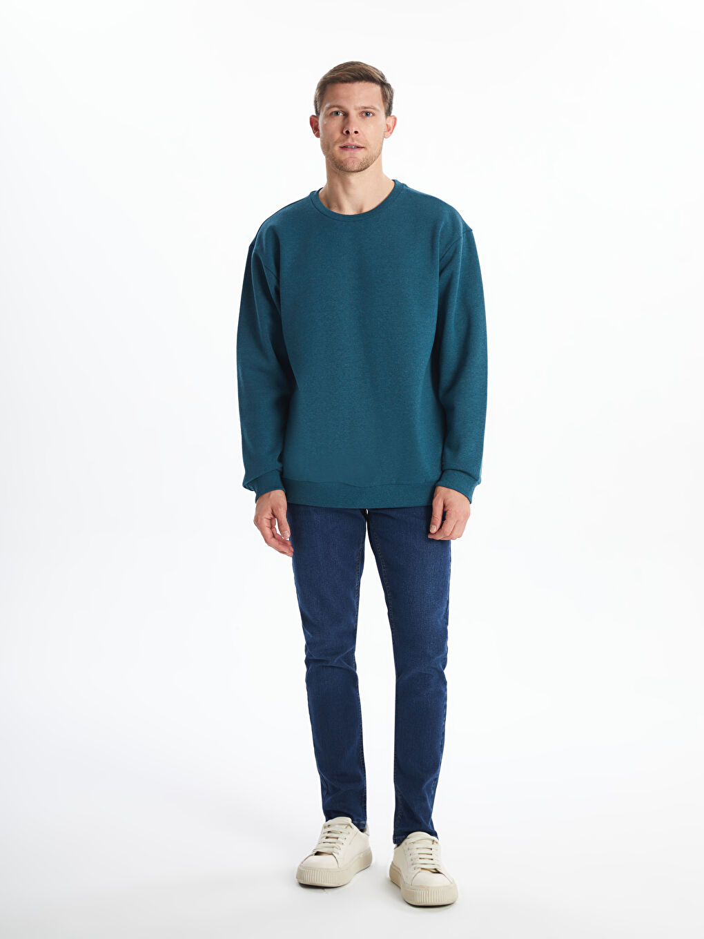 LCW ECO Petrol Bisiklet Yaka Uzun Kollu Erkek Sweatshirt - 1