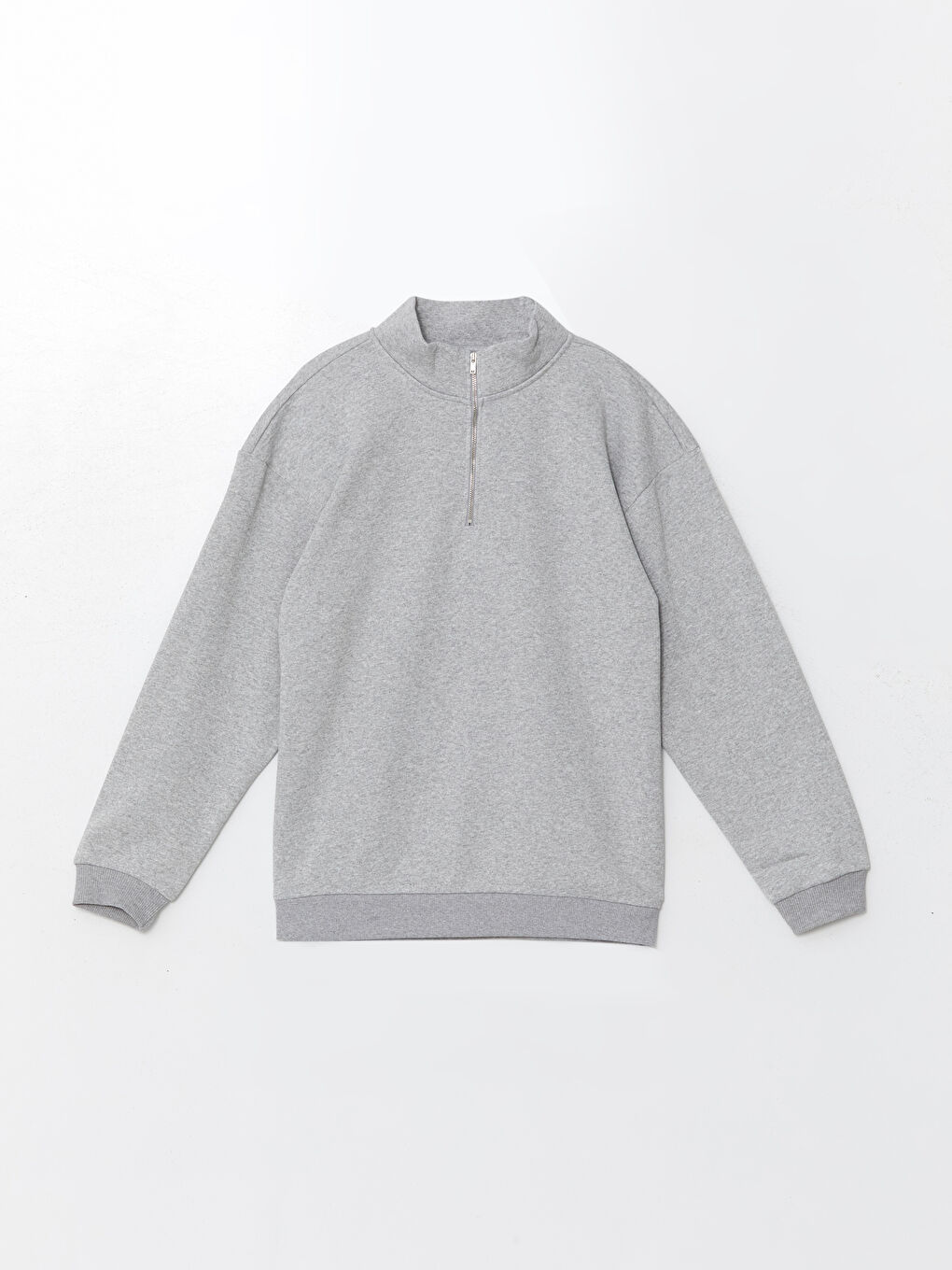 LCW ECO Açık Gri Melanj Dik Yaka Uzun Kollu Erkek Sweatshirt - 4