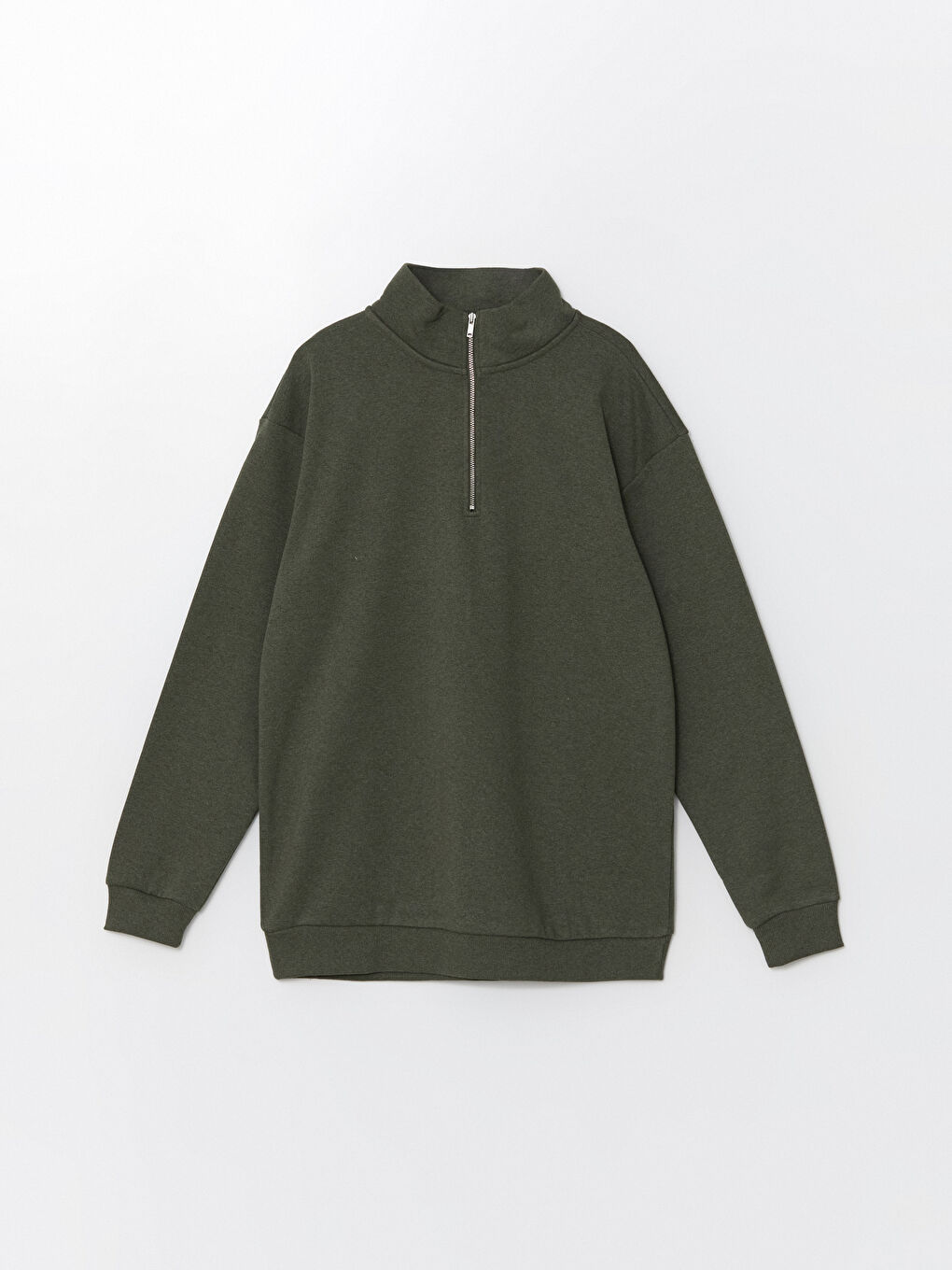 LCW ECO Haki Dik Yaka Uzun Kollu Erkek Sweatshirt