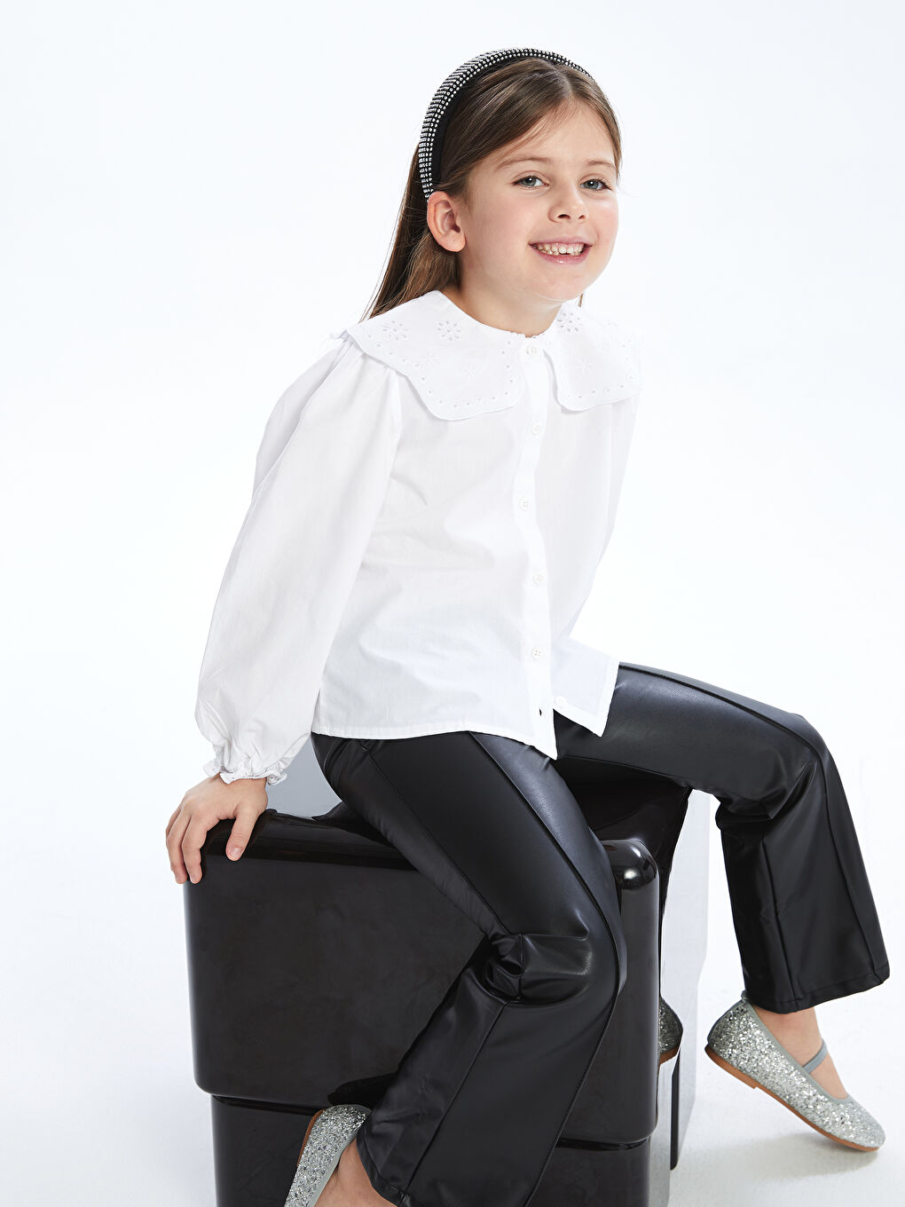 LCW Kids Peter Pan Collar Long Sleeve Basic Girls' Shirt -W4IH92Z1-Q6K