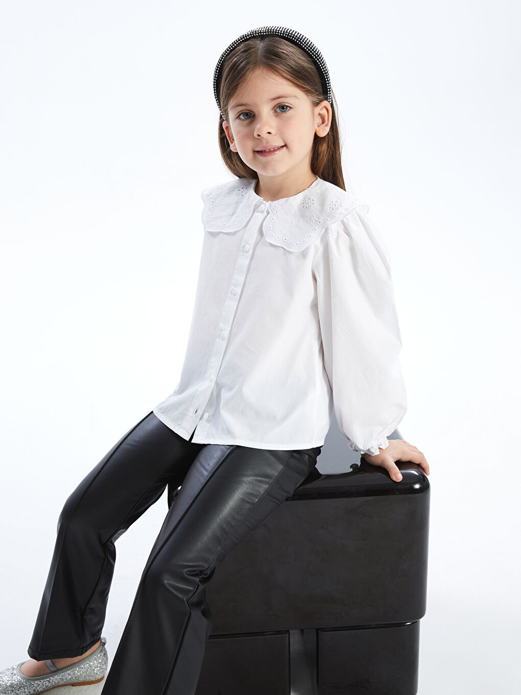 LCW Kids Peter Pan Collar Long Sleeve Basic Girls' Shirt -W4IH92Z1-Q6K