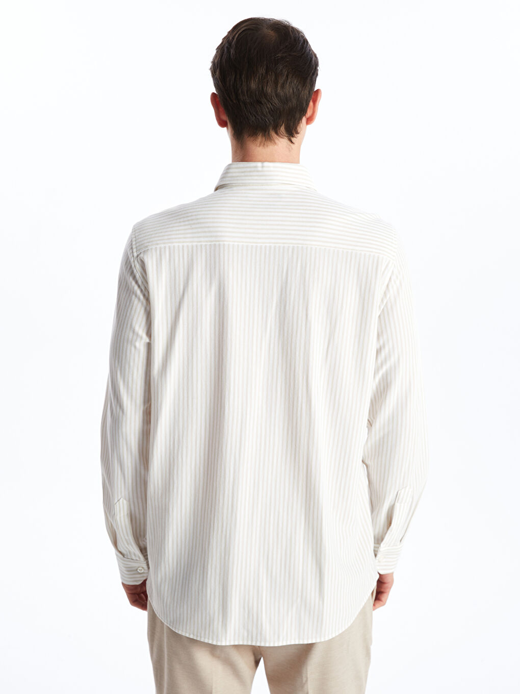 Bej Slim Fit Oxford Fitilli Erkek Gömlek-3