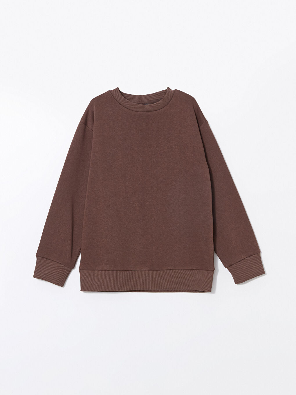 LCW ECO Kahverengi Bisiklet Yaka Basic Uzun Kollu Erkek Çocuk Sweatshirt