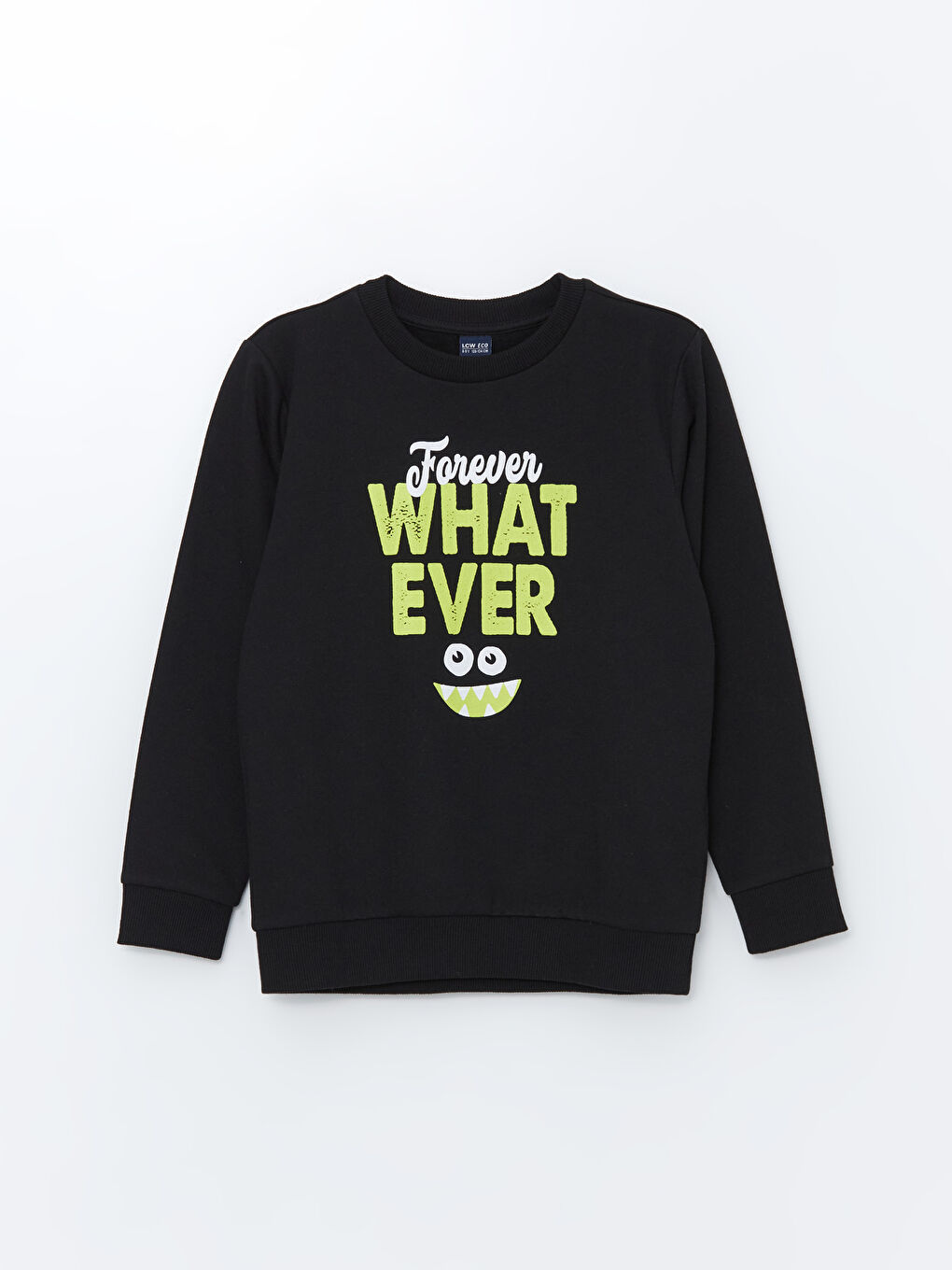 LCW ECO Yeni Siyah Bisiklet Yaka Baskılı Uzun Kollu Erkek Çocuk Sweatshirt