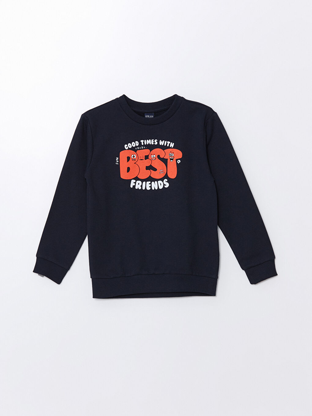 LCW ECO Lacivert Bisiklet Yaka Baskılı Uzun Kollu Erkek Çocuk Sweatshirt