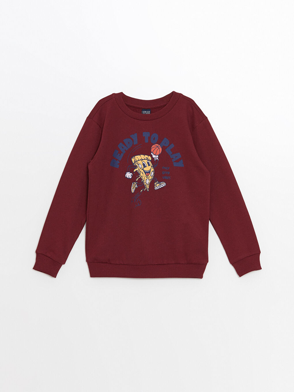 LCW ECO Bordo Bisiklet Yaka Baskılı Uzun Kollu Erkek Çocuk Sweatshirt