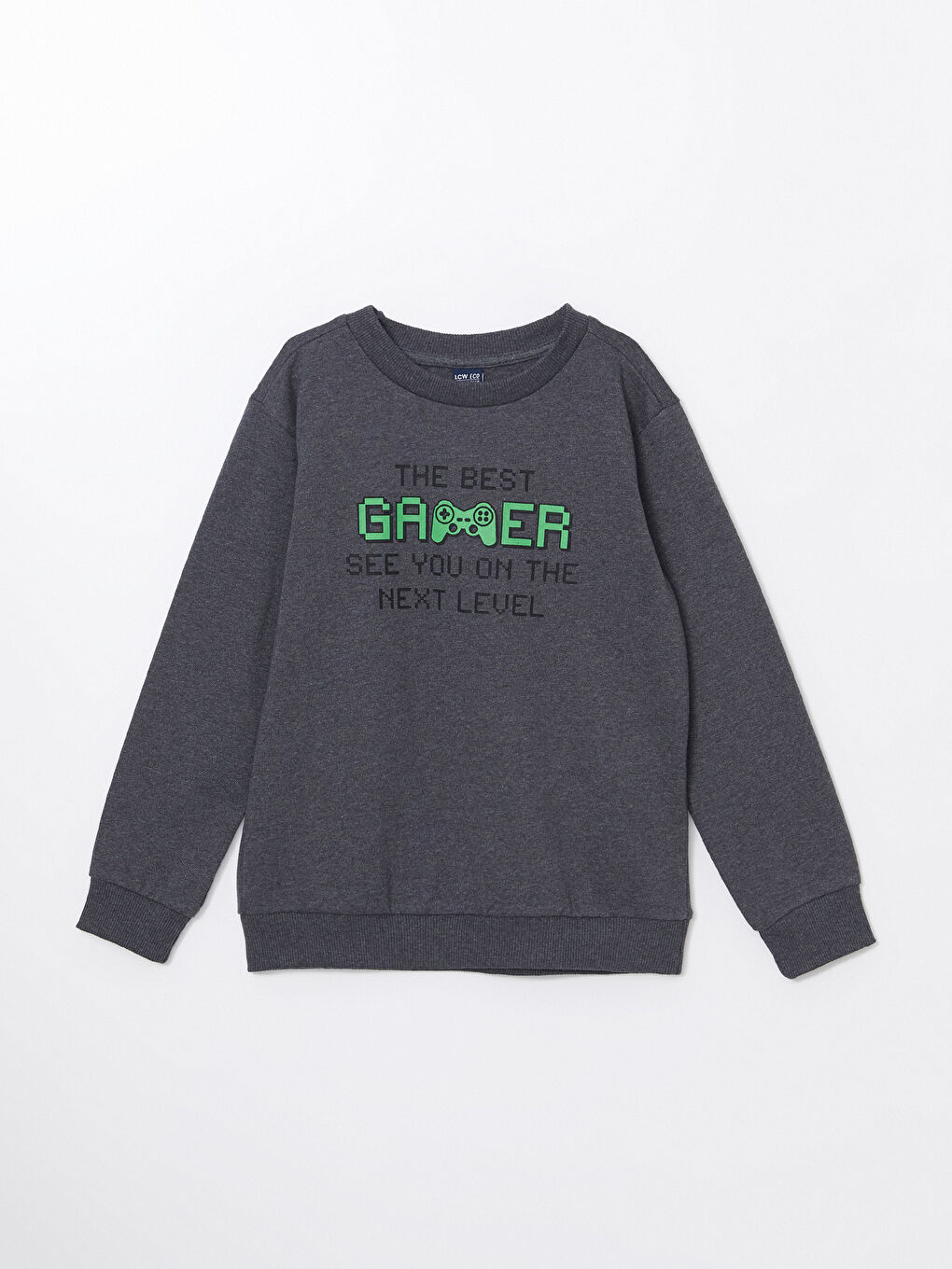 LCW ECO Koyu Gri Melanj Bisiklet Yaka Erkek Çocuk Sweatshirt