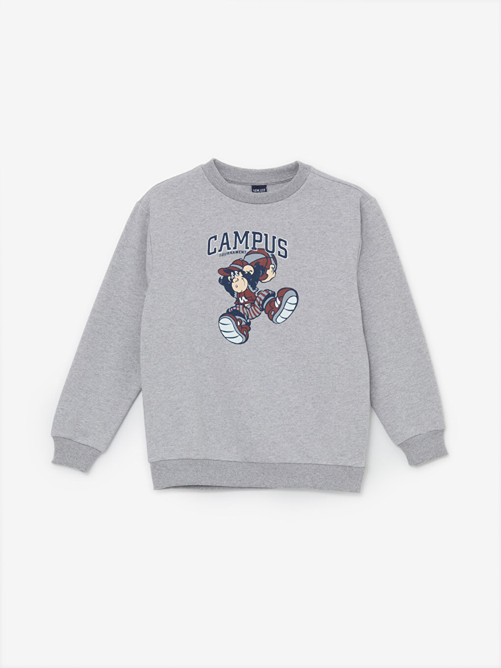 LCW ECO Açık Gri Melanj Nostaljik Maymun Baskılı Erkek Çocuk Sweatshirt