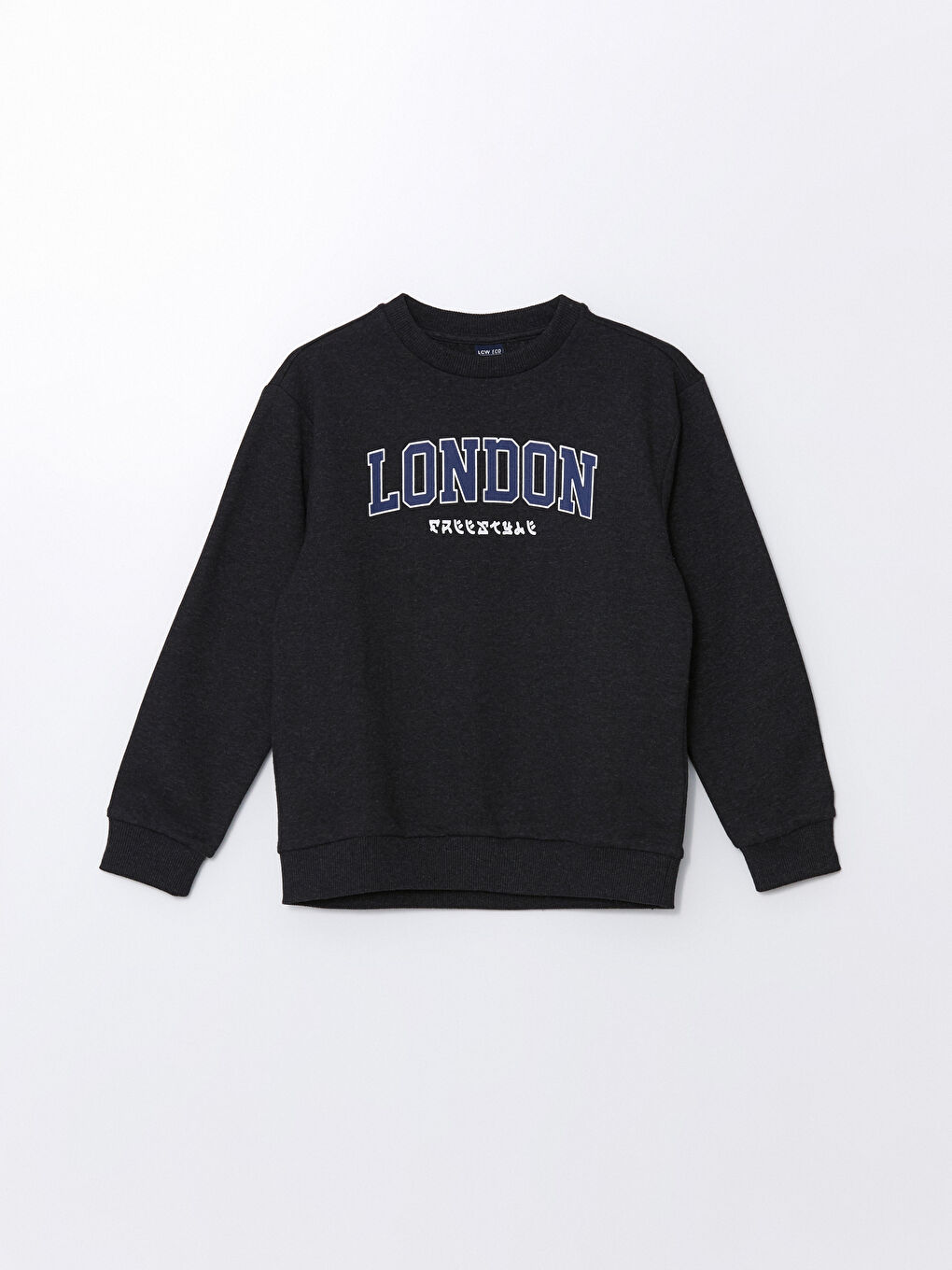 LCW ECO Antrasit Melanj Bisiklet Yaka Baskılı Uzun Kollu Erkek Çocuk Sweatshirt