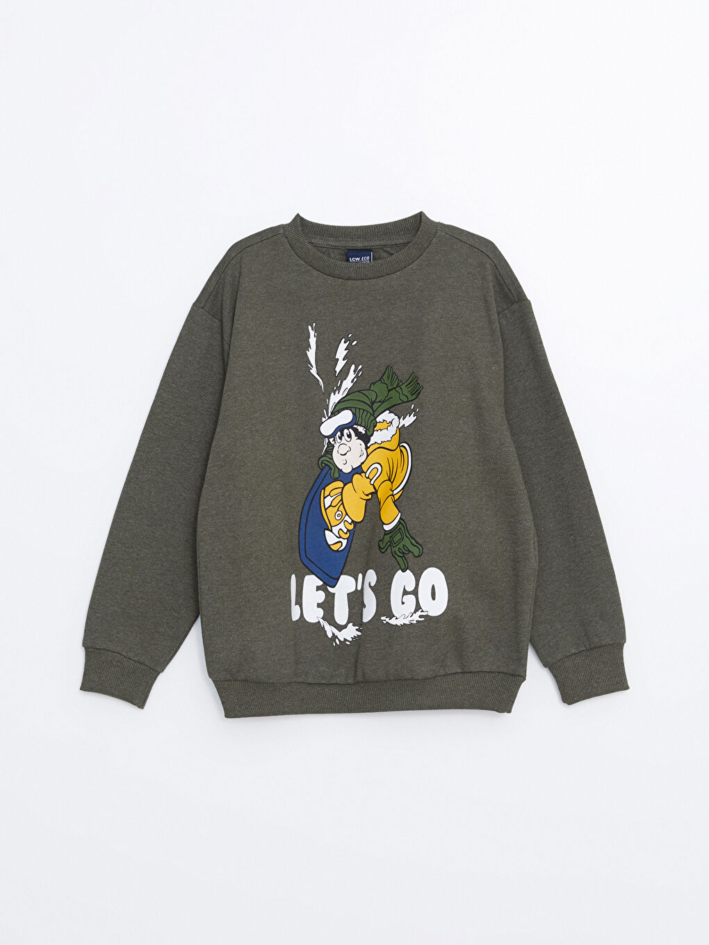 LCW ECO Haki Bisiklet Yaka Erkek Çocuk Sweatshirt