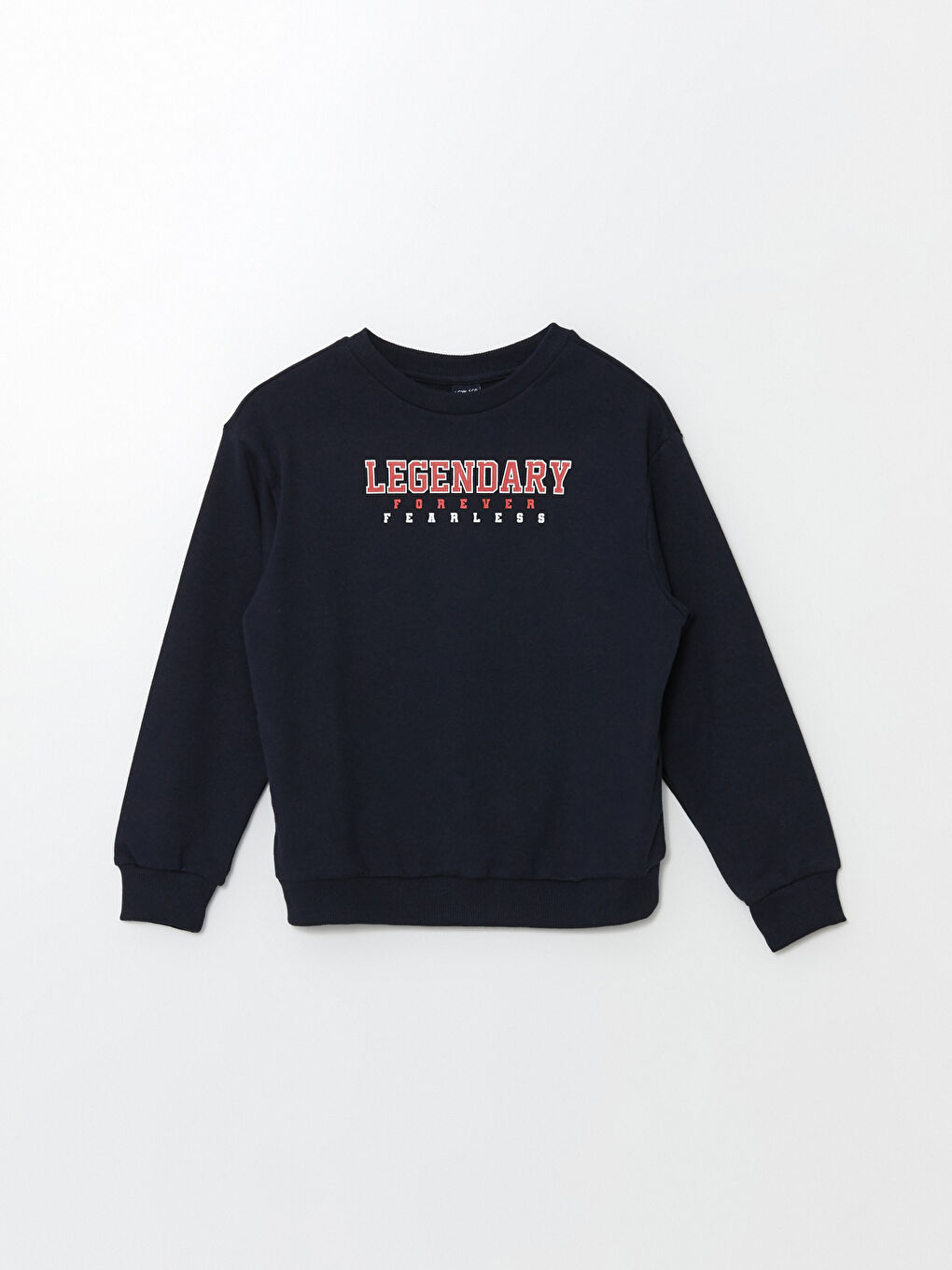 LCW ECO Lacivert Bisiklet Yaka Baskılı Uzun Kollu Erkek Çocuk Sweatshirt