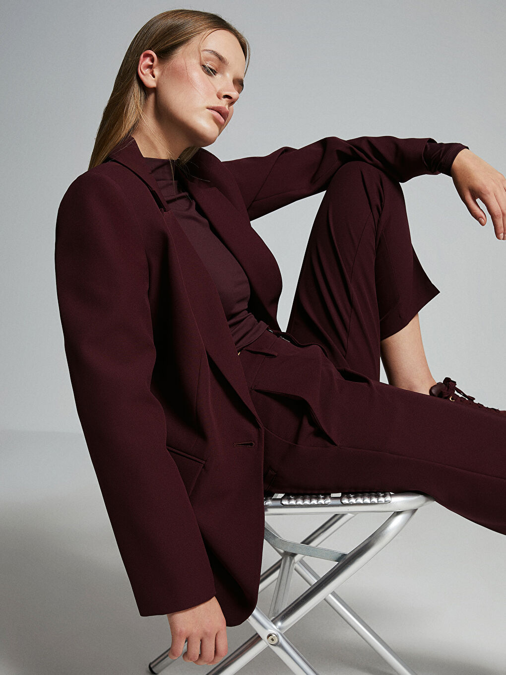 Bordo Kadın Blazer Ceket-3