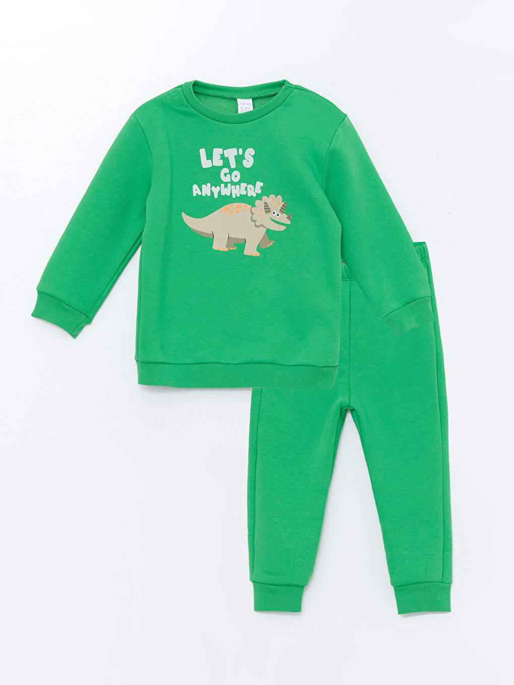 LCW baby Canlı Yeşil Bisiklet Yaka Uzun Kollu Basic Erkek Bebek Sweatshirt ve Eşofman Alt 2'li