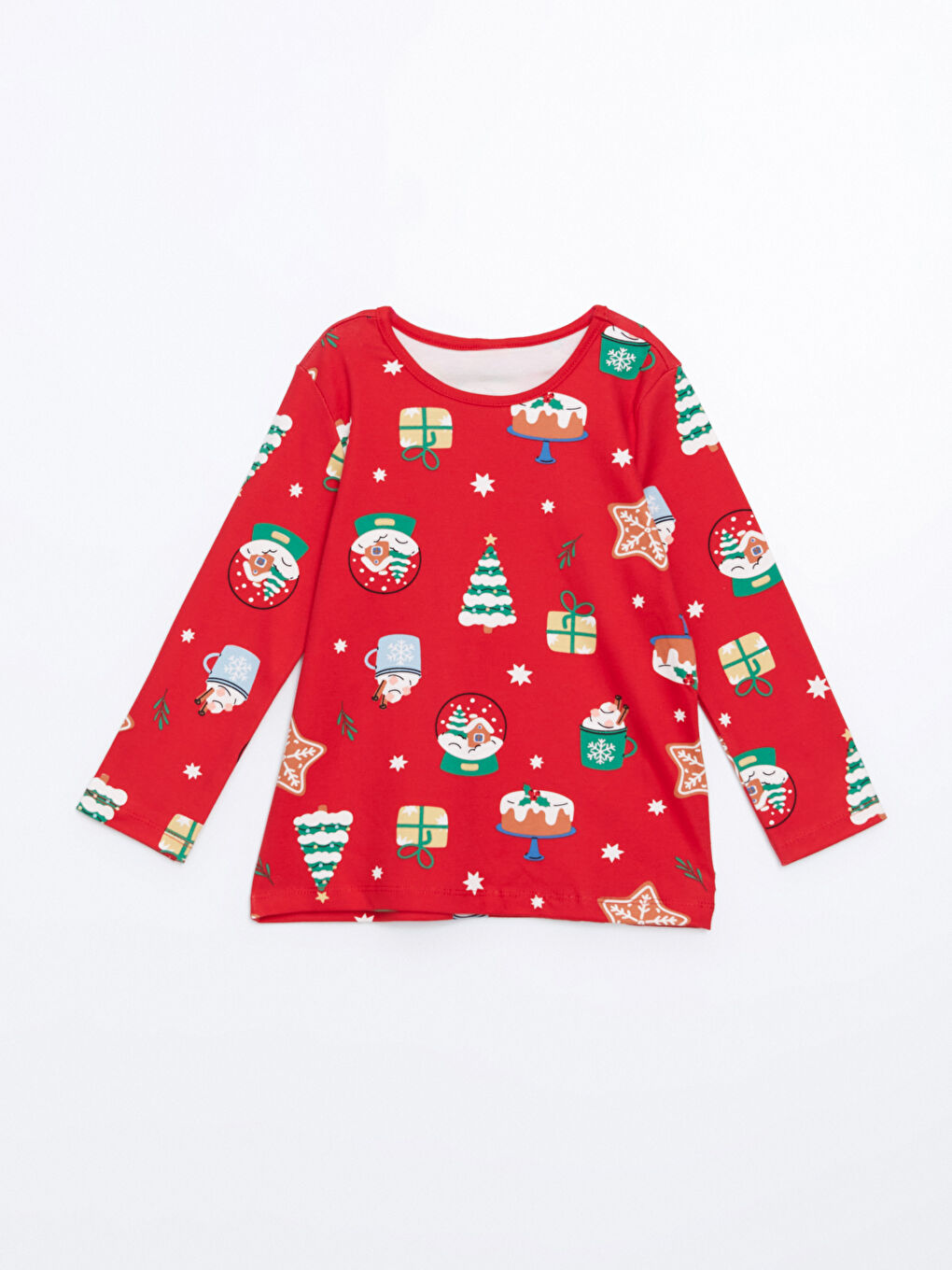 Kırmızı Bisiklet Yaka Yılbaşı Temalı Kız Çocuk Pijama Üst