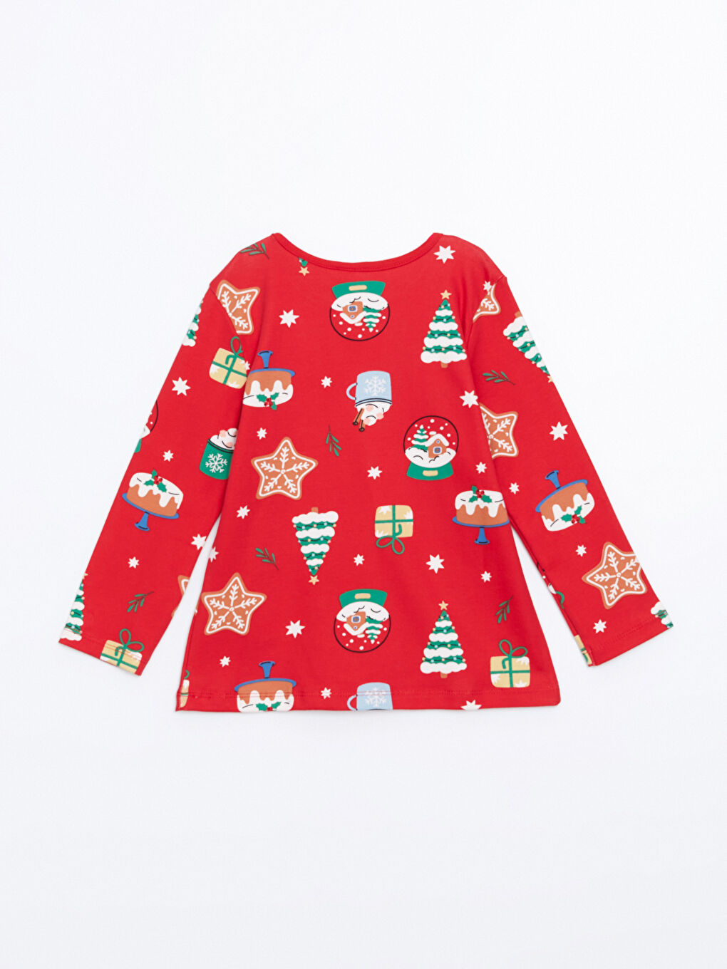 Kırmızı Bisiklet Yaka Yılbaşı Temalı Kız Çocuk Pijama Üst-1