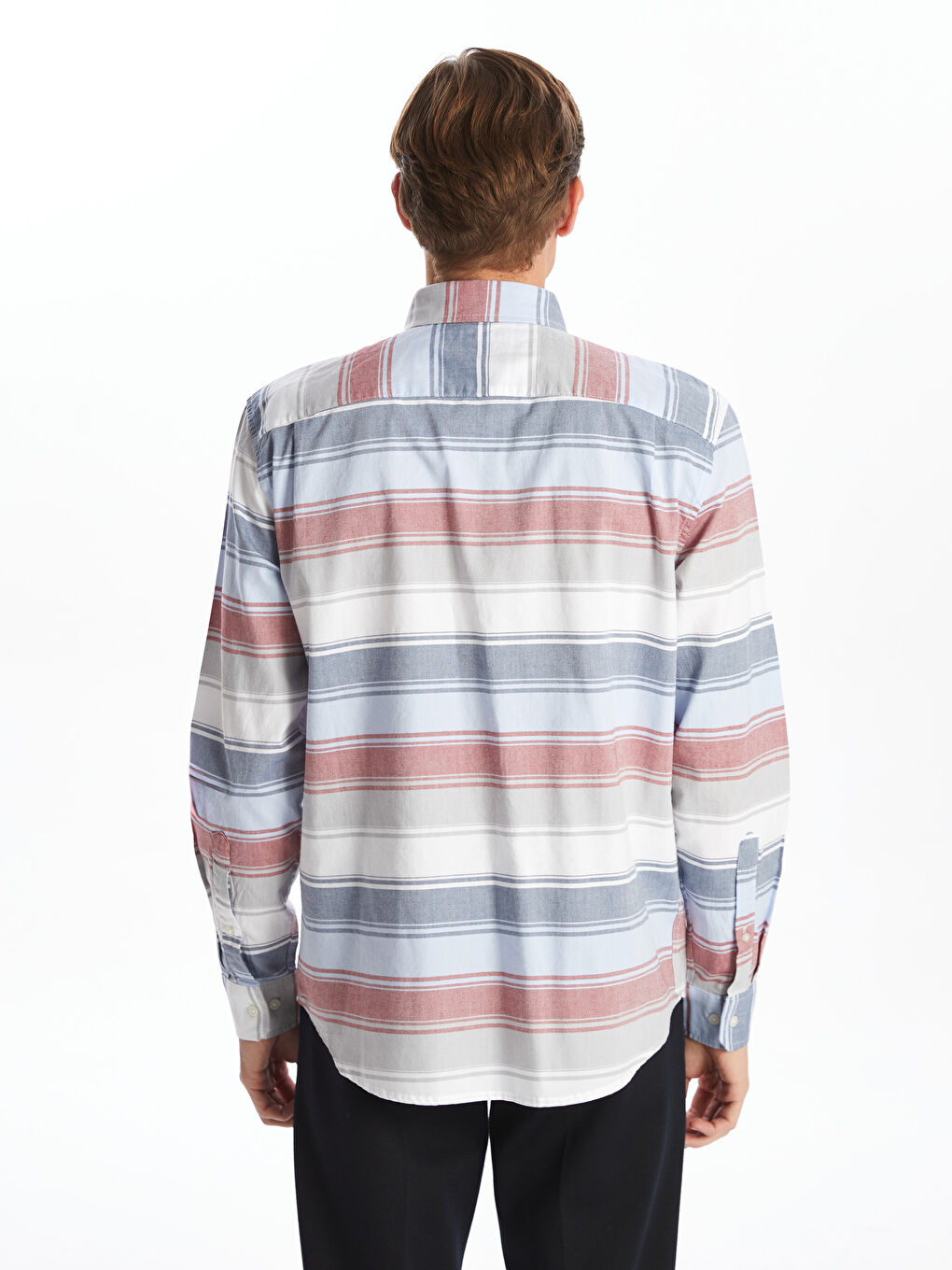 قميص رجالي كم طويل مخطط بقصة عادية-3