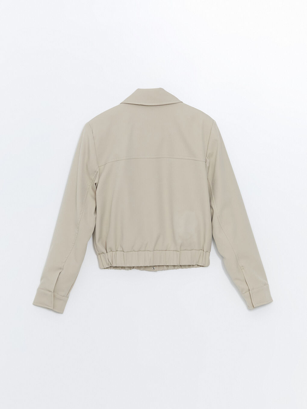 Bej Gömlek Yaka Düz Uzun Kollu Kadın Ceket-7