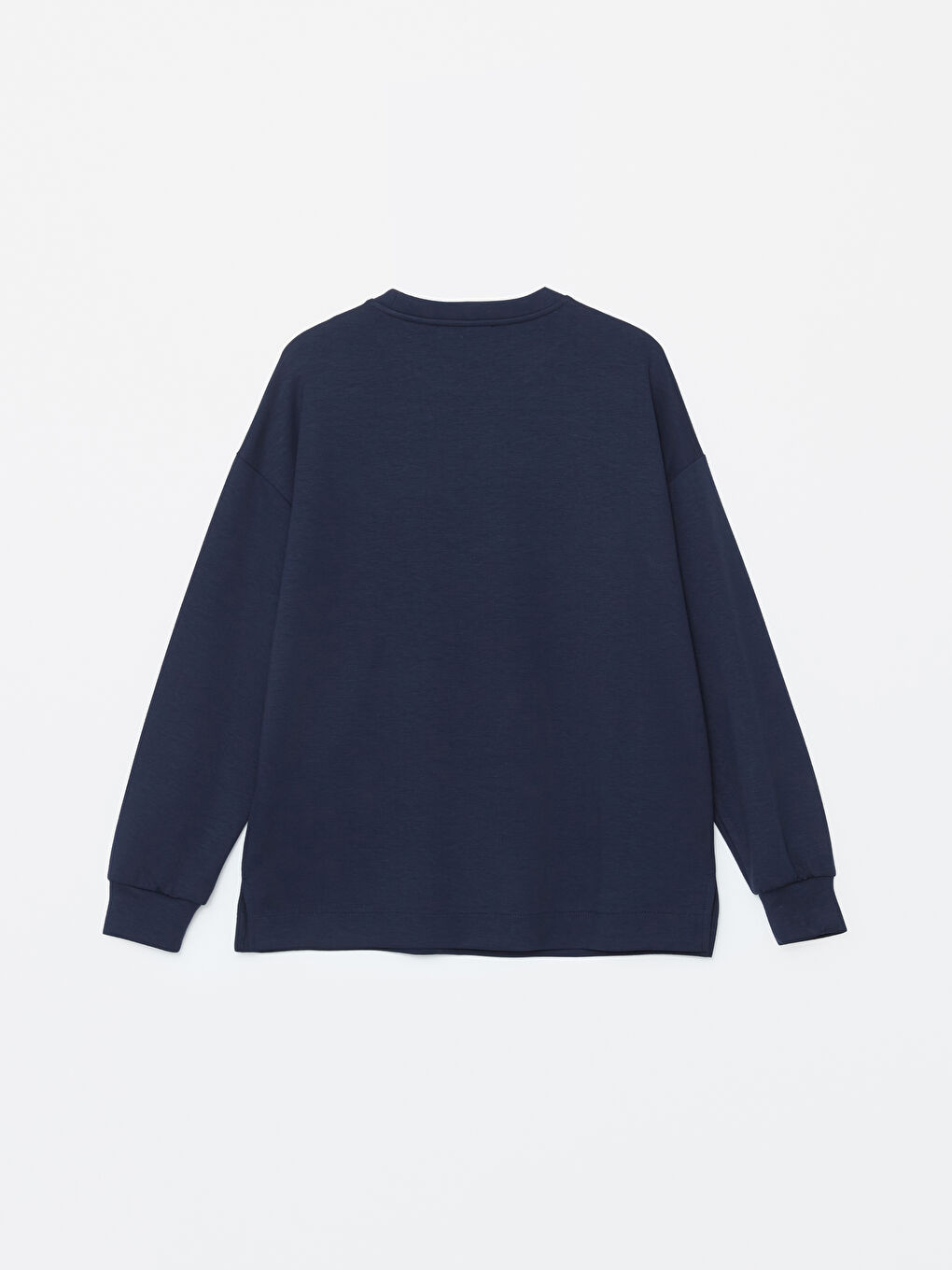 LCWAIKIKI Basic Lacivert Bisiklet Yaka Nakışlı Oversize Kadın Sweatshirt - 1