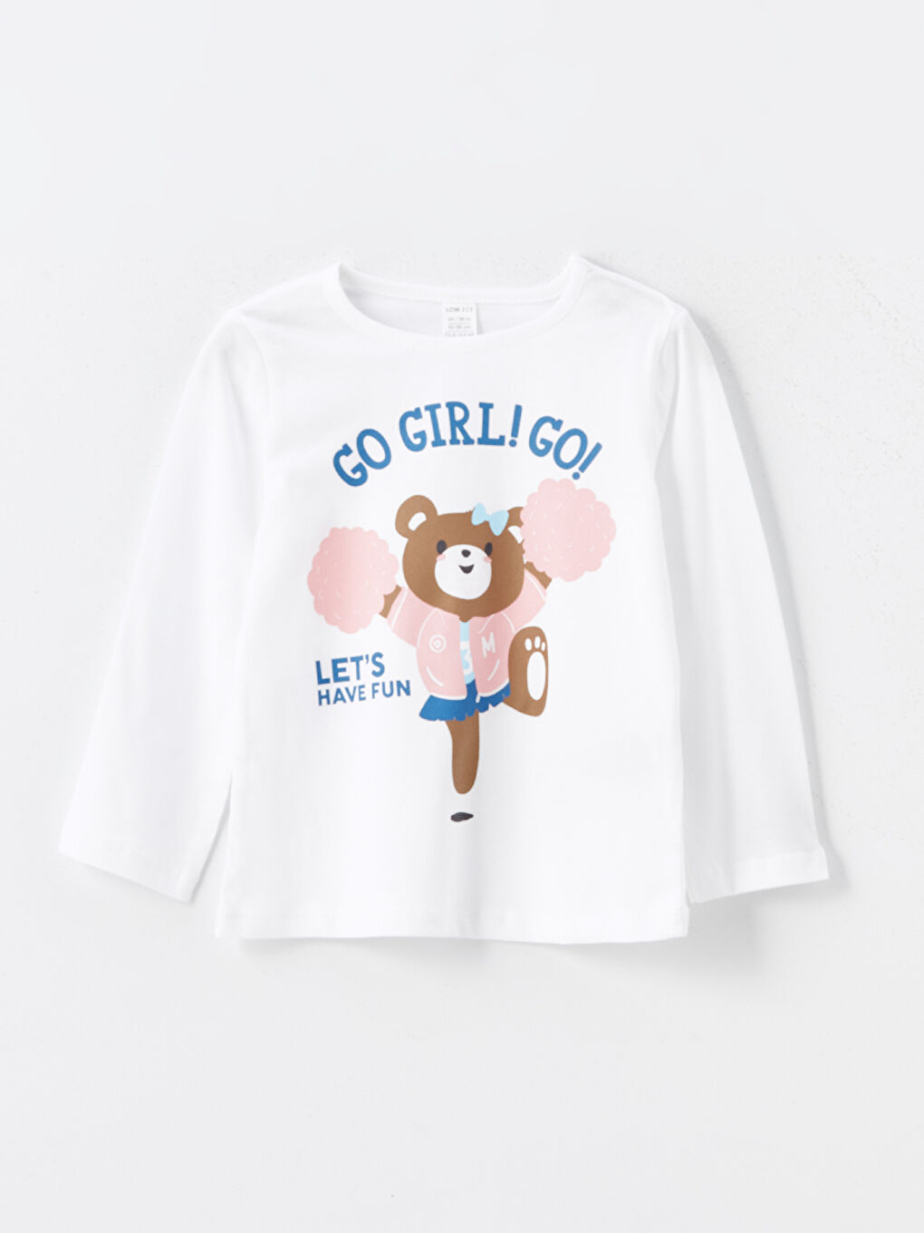 Beyaz Bisiklet Yaka Uzun Kollu Baskılı Kız Bebek Tişört