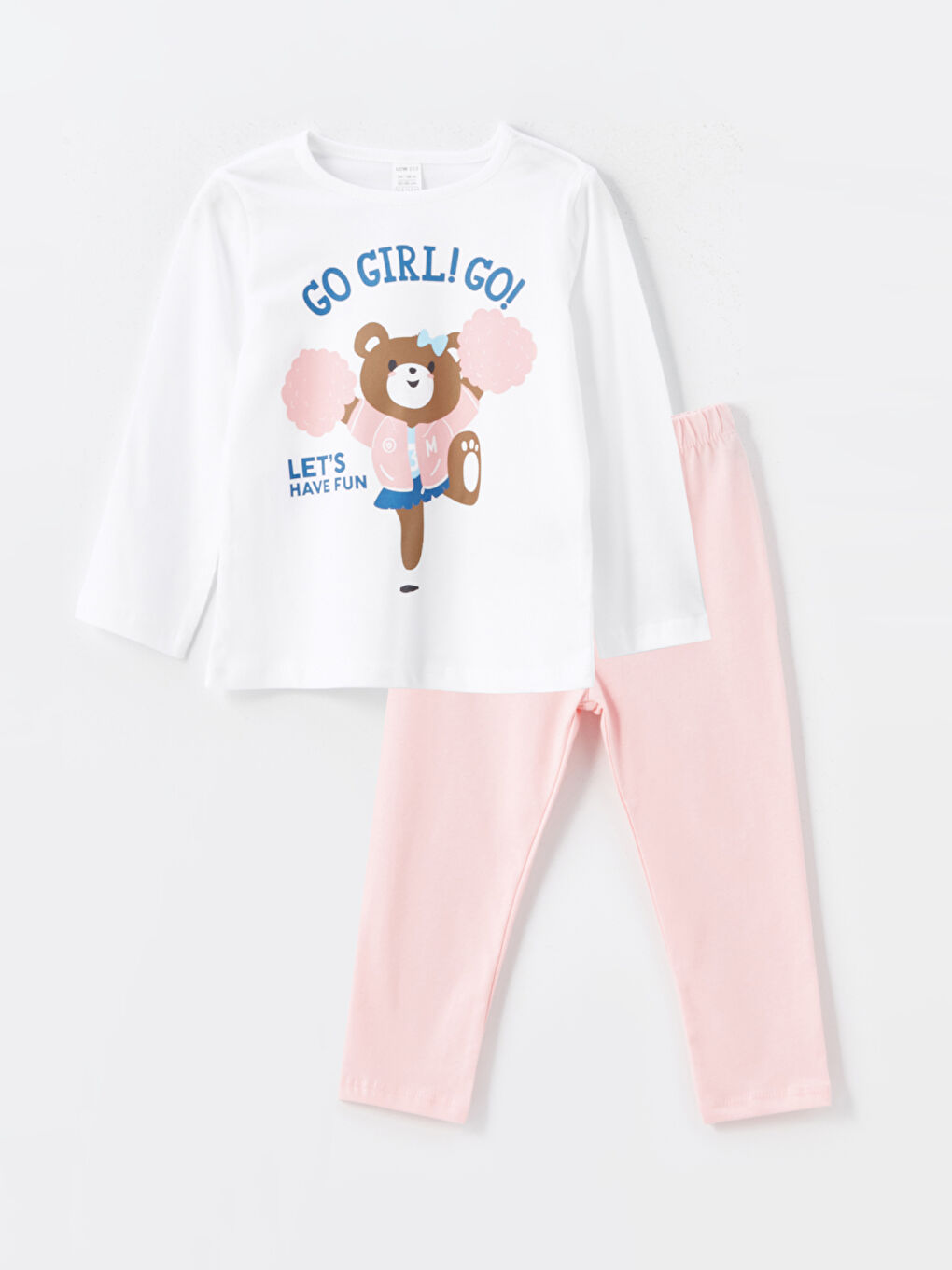 LCW ECO Beyaz Bisiklet Yaka Baskılı Kız Bebek Pijama Takım 2'li