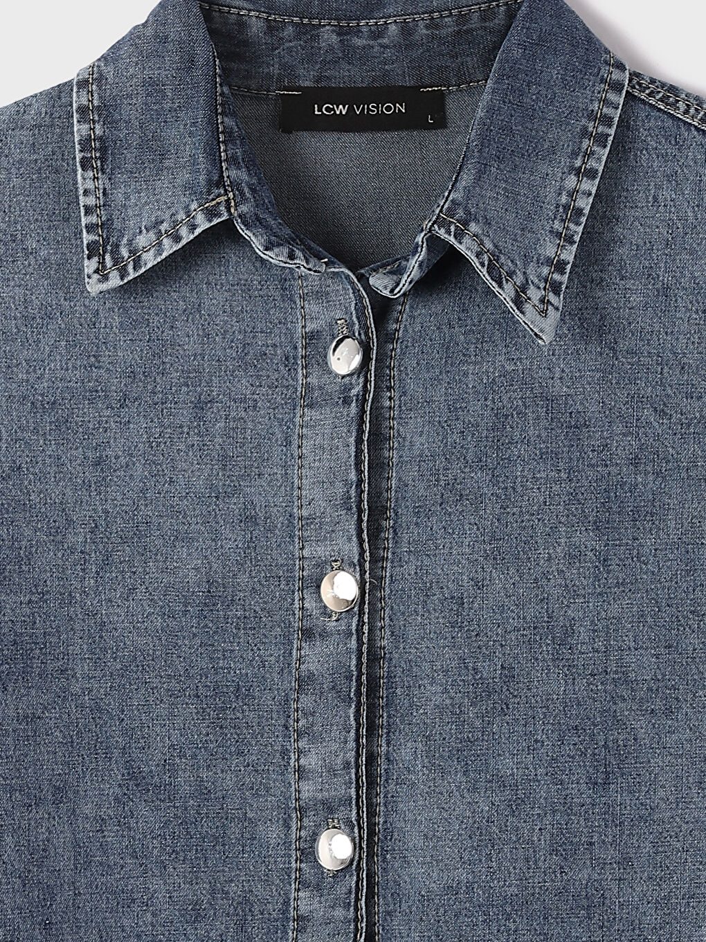 Plain Long Sleeve Oversize Women's Denim Shirt-2