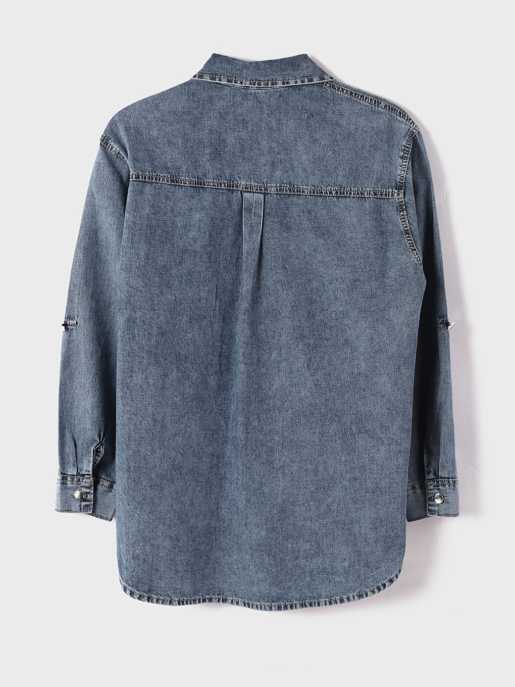 Plain Long Sleeve Oversize Women's Denim Shirt-3