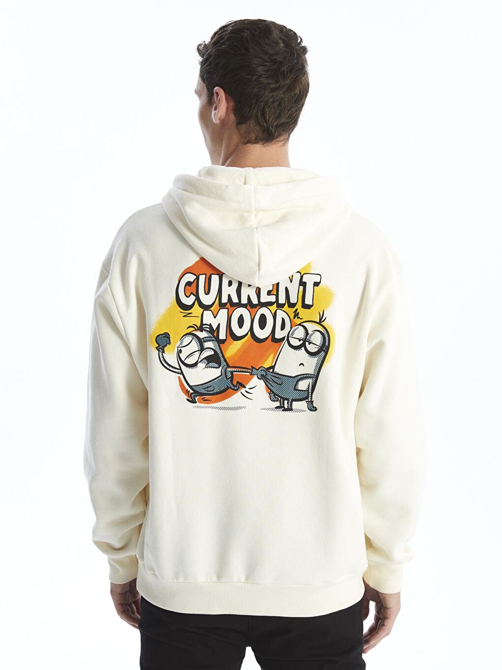 XSIDE Uçuk Bej Uzun Kollu Minions Baskılı Erkek Hoodie - 4