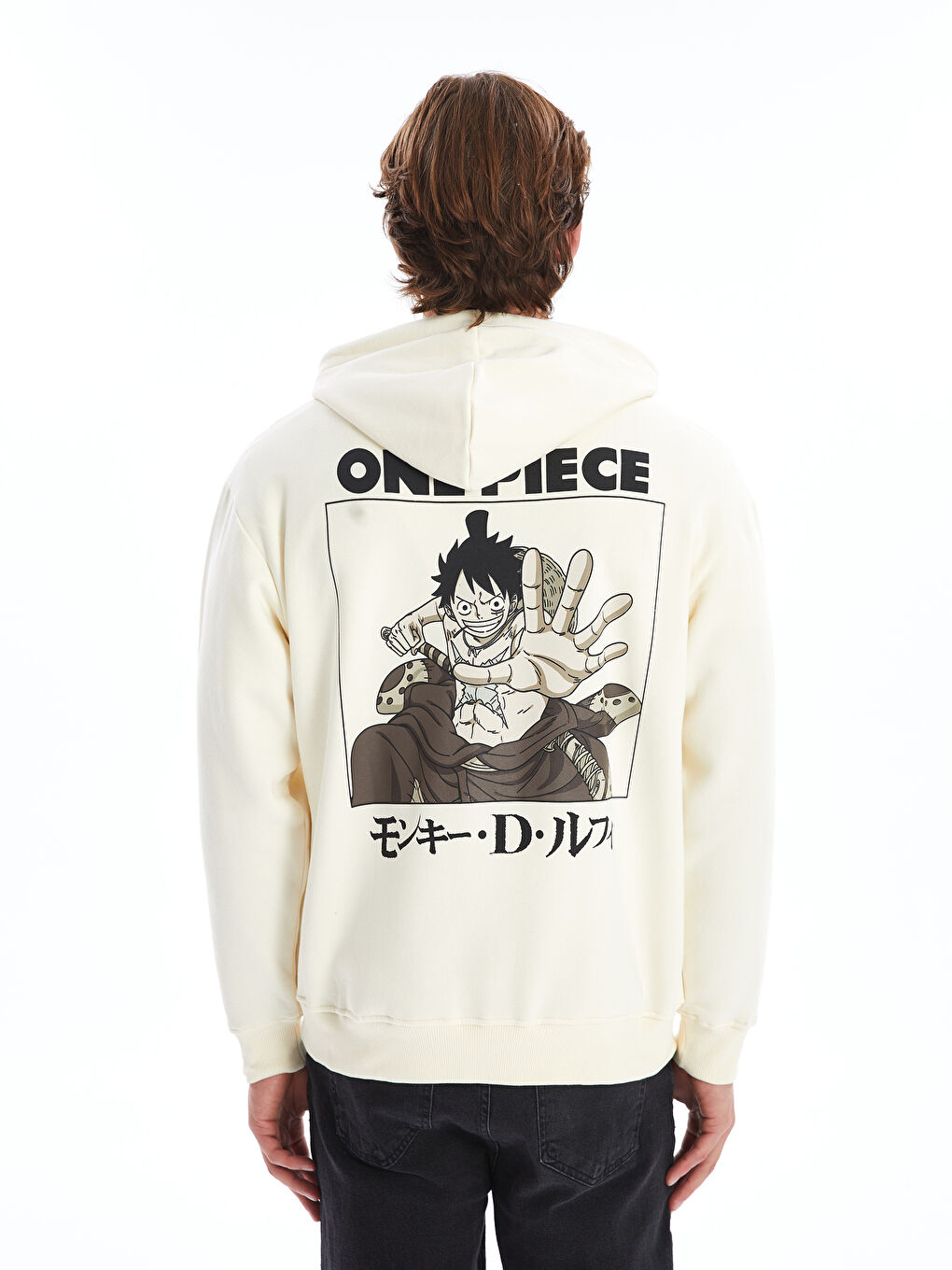 XSIDE Uçuk Bej Uzun Kollu One Piece Baskılı Erkek Hoodie - 3