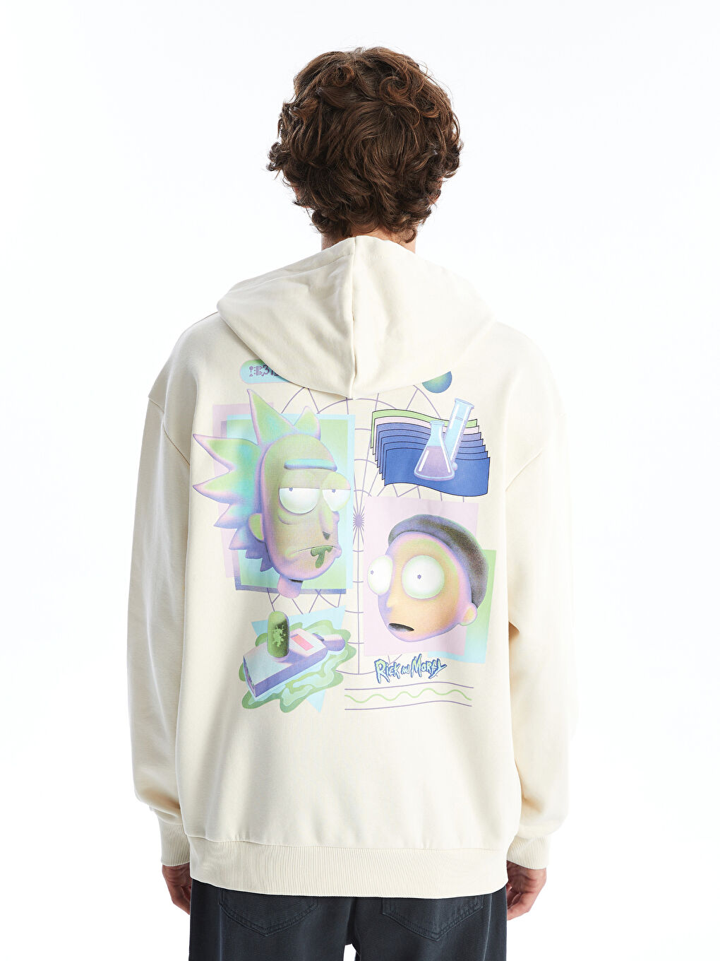 XSIDE Uçuk Bej Uzun Kollu Rick and Morty Baskılı Erkek Hoodie - 4