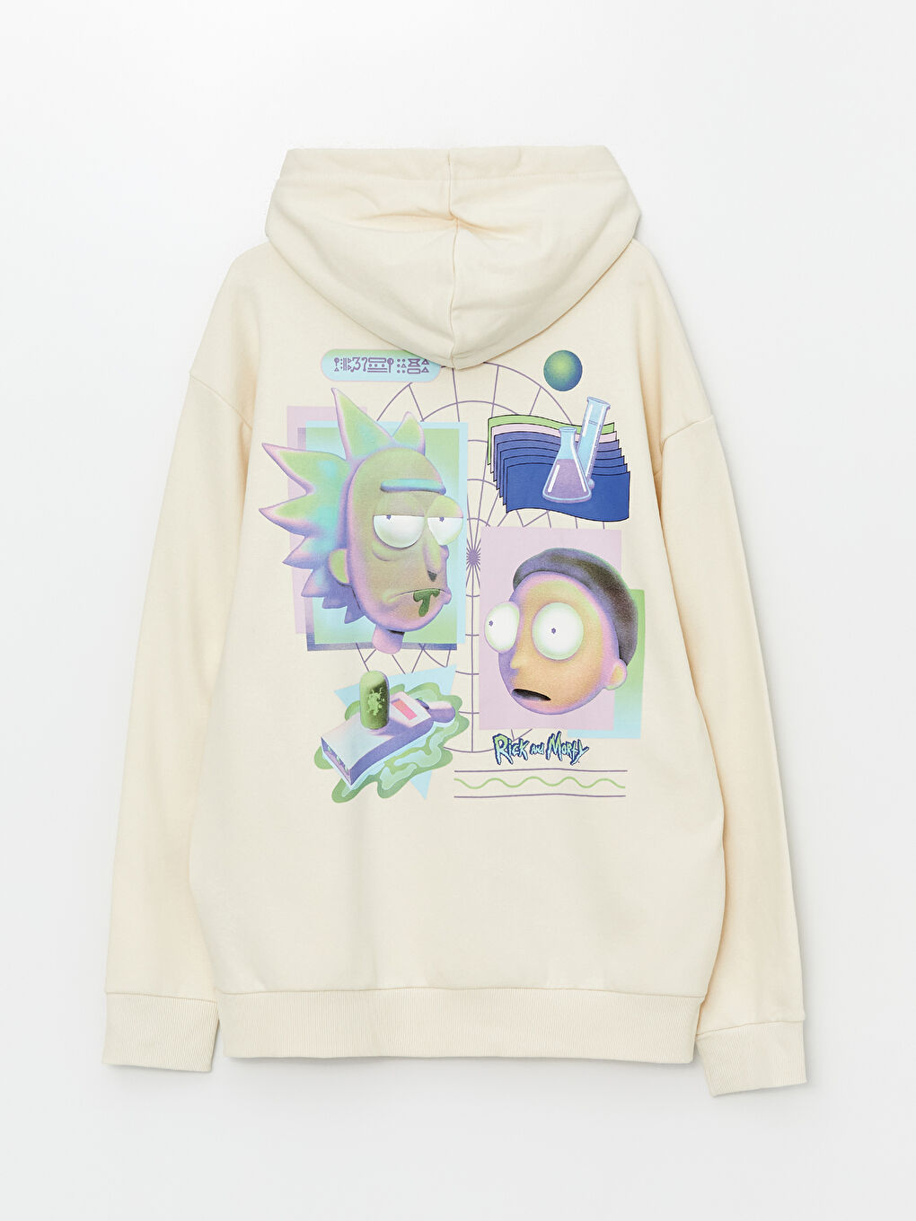 XSIDE Uçuk Bej Uzun Kollu Rick and Morty Baskılı Erkek Hoodie - 6