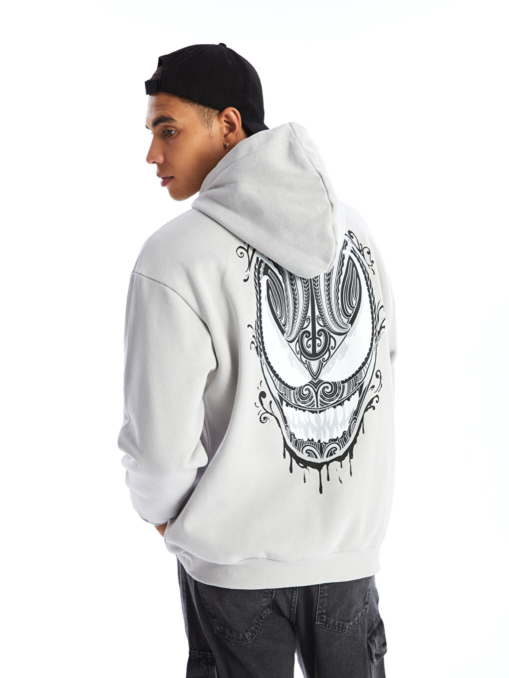 XSIDE Gri Uzun Kollu Venom Baskılı Erkek Hoodie