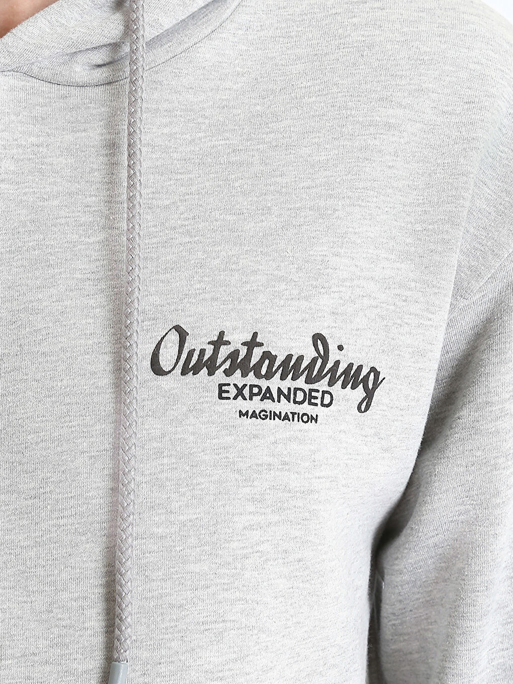 Gri Uzun Kollu Baskılı Erkek Kalın Hoodie-2