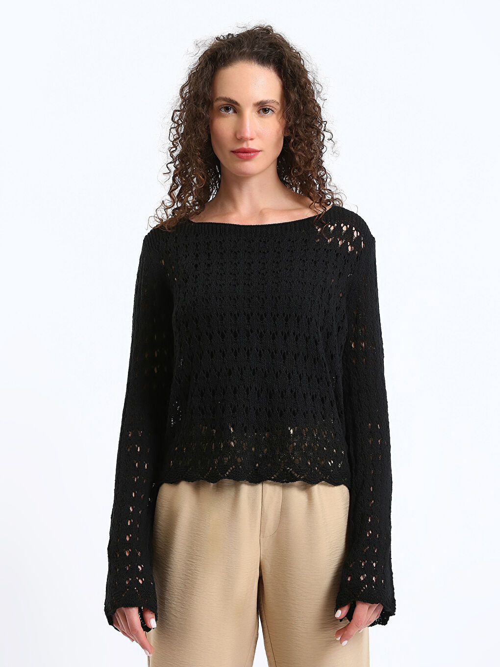 Crew Neck Hole-Knitted Women's Knitwear Sweater