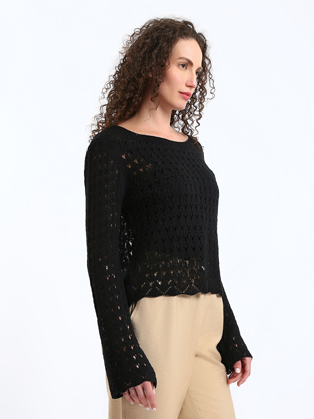 Crew Neck Hole-Knitted Women's Knitwear Sweater-3