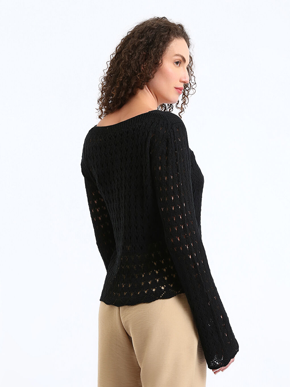 Crew Neck Hole-Knitted Women's Knitwear Sweater-4