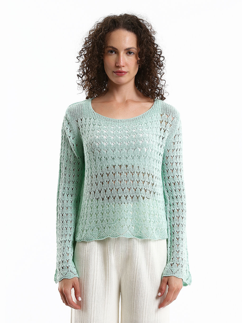 Crew Neck Hole-Knitted Women's Knitwear Sweater
