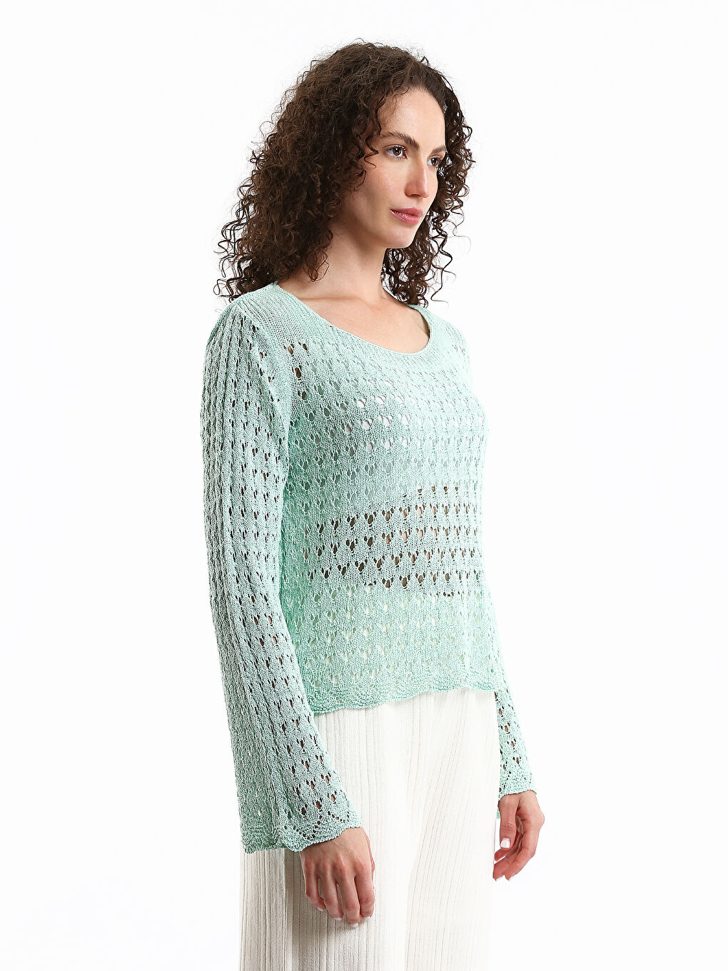Crew Neck Hole-Knitted Women's Knitwear Sweater-3
