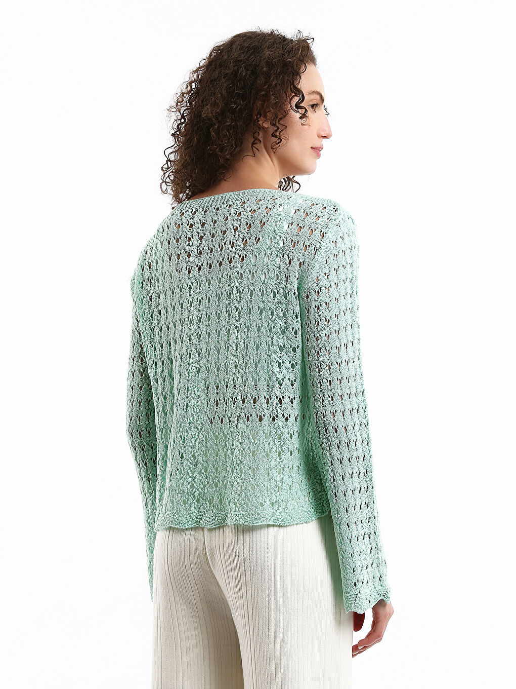Crew Neck Hole-Knitted Women's Knitwear Sweater-4