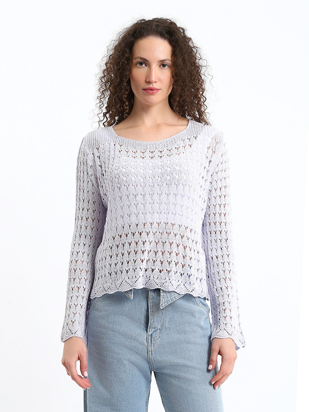 Crew Neck Hole-Knitted Women's Knitwear Sweater